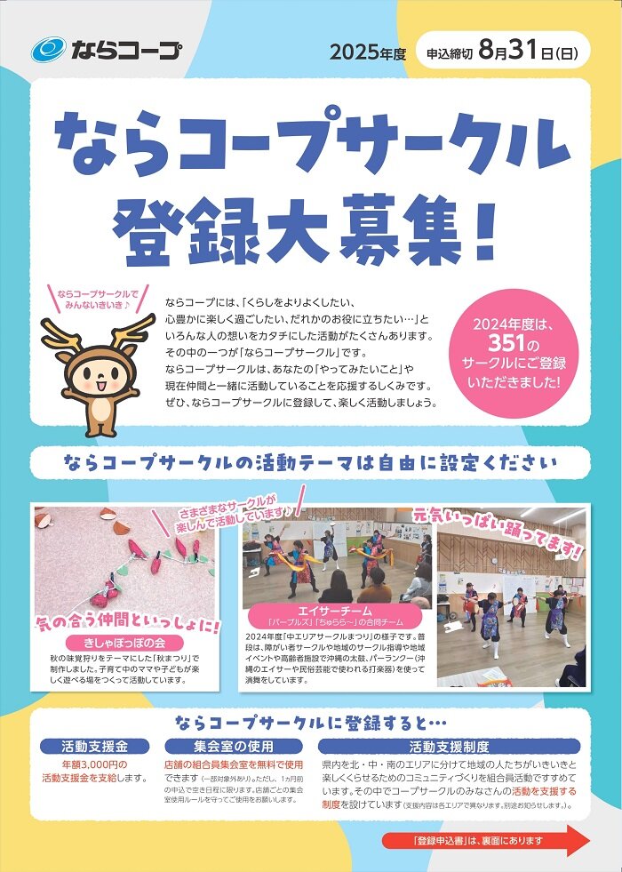 2025年度　ならコープサークル　登録大募集！！