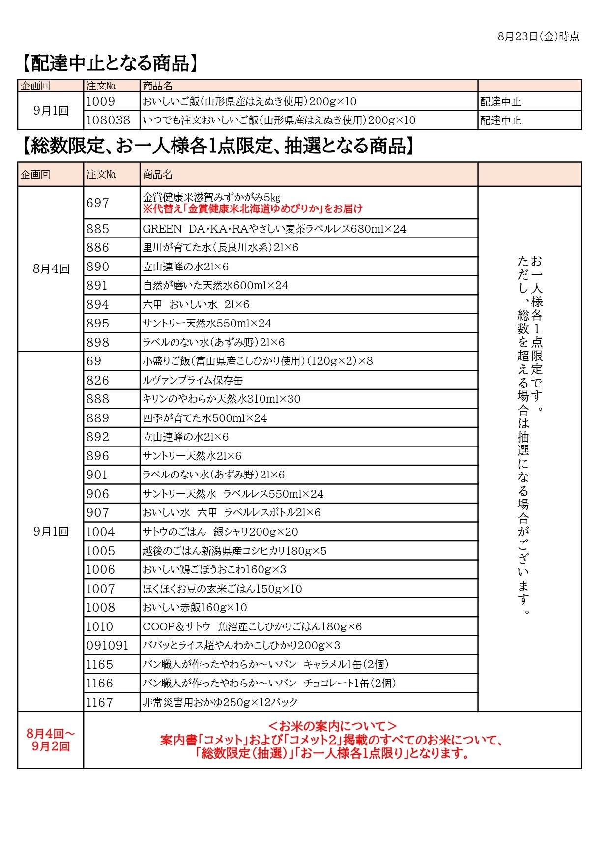 【お詫びとお知らせ】ご注文商品の点数制限について （2024年8月31日更新）