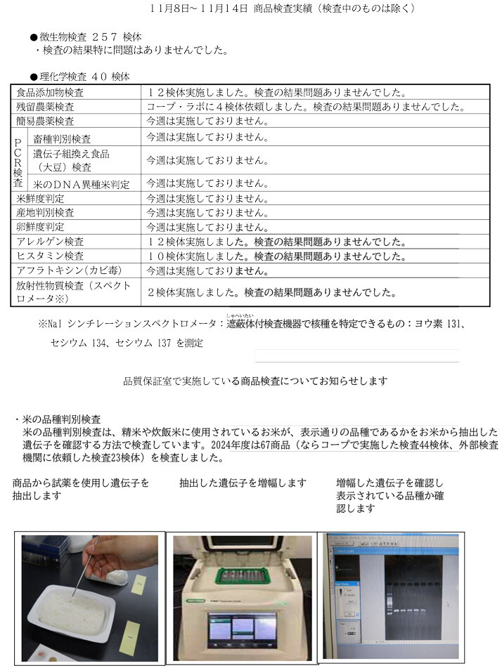 商品検査実績（11月8日～11月14日）