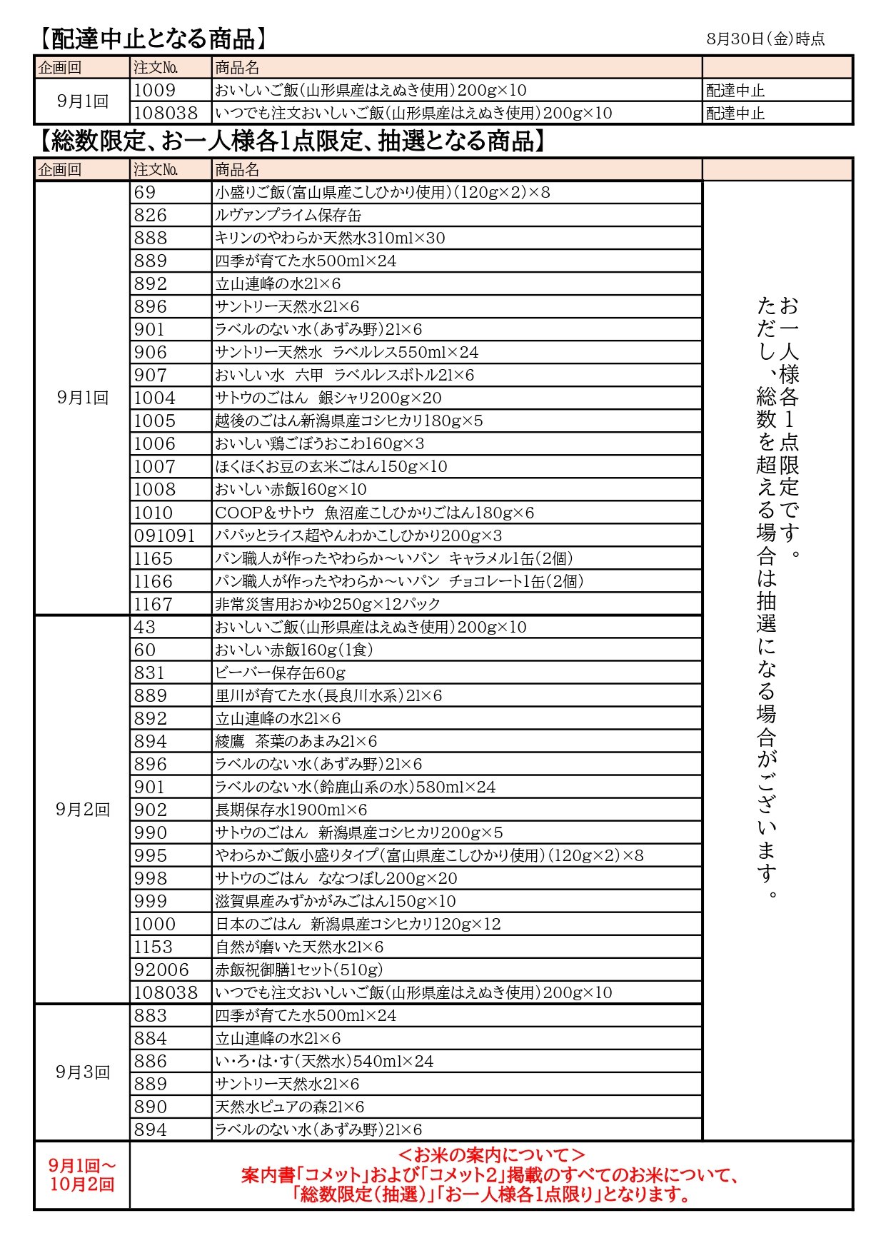 【お詫びとお知らせ】ご注文商品の点数制限について （2024年8月31日更新）