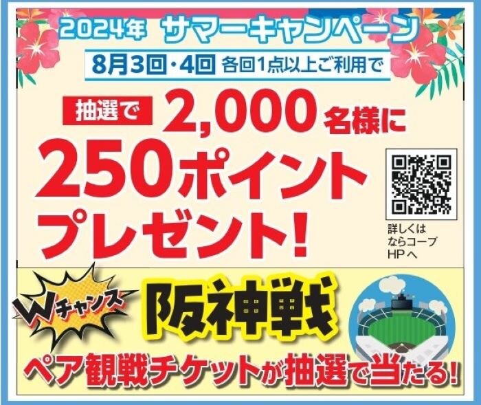 8月3回・4回連続企画「サマーキャンペーン」抽選で2,000名様に250ポイントプレゼント♪（2024年8月9日更新）